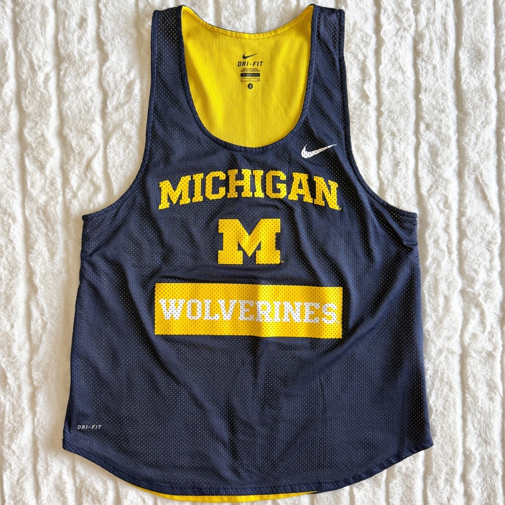 NIKE DRI FIT MICHIGAN WOLVERINES WOMENS NAVY BLUE GEAR UP MESH TANK TOP SMALL